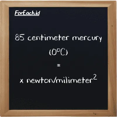 1 centimeter mercury (0<sup>o</sup>C) is equivalent to 0.0013332 newton/milimeter<sup>2</sup> (1 cmHg is equivalent to 0.0013332 N/mm<sup>2</sup>)